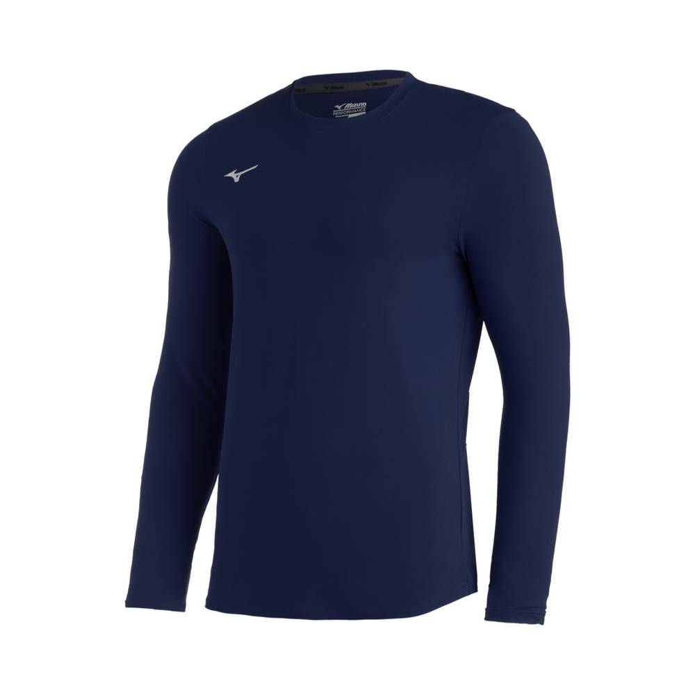 Mizuno Men's Comp Diamond Long Sleeve Crew Baseball Tops Navy (350638-JQO)